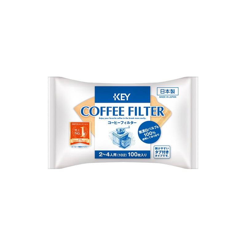 KEY コーヒーフィルター 2～4人用 台形 無漂白 タブ付き 100枚
